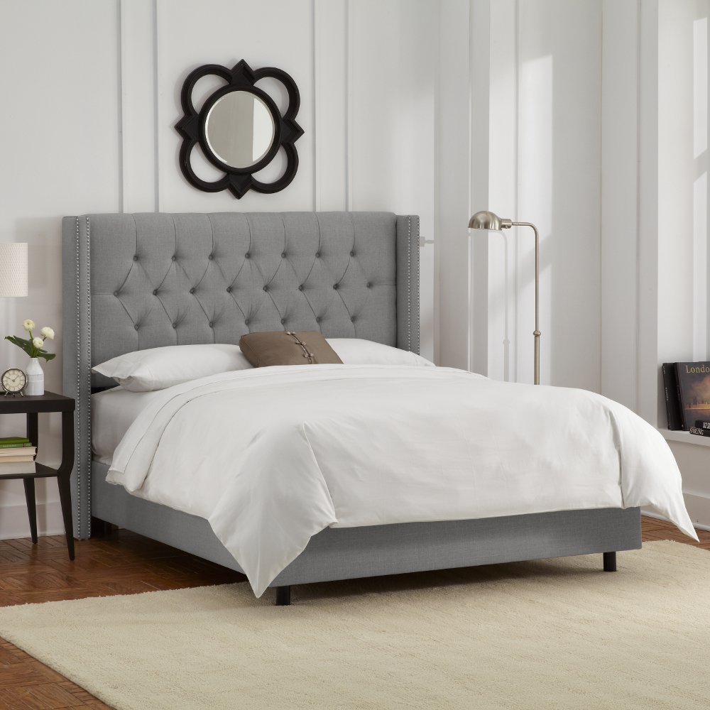 Abigail Gray Diamond Tufted Wingback California King Bed - Skyline Furniture