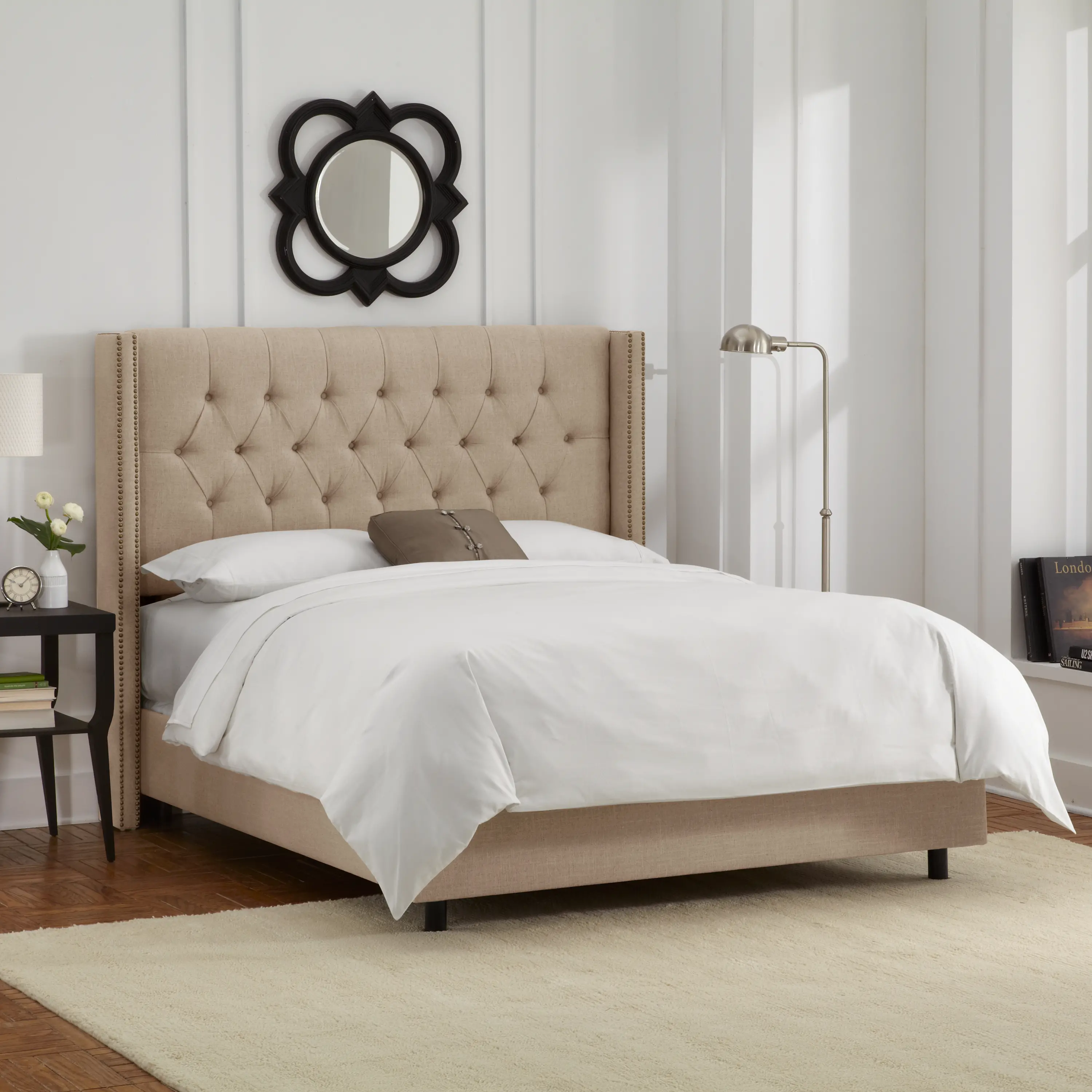 142NBBED-BRLNNSND Abigail Linen Sandstone Tufted Wingback Queen Bed - Skyline Furniture-2