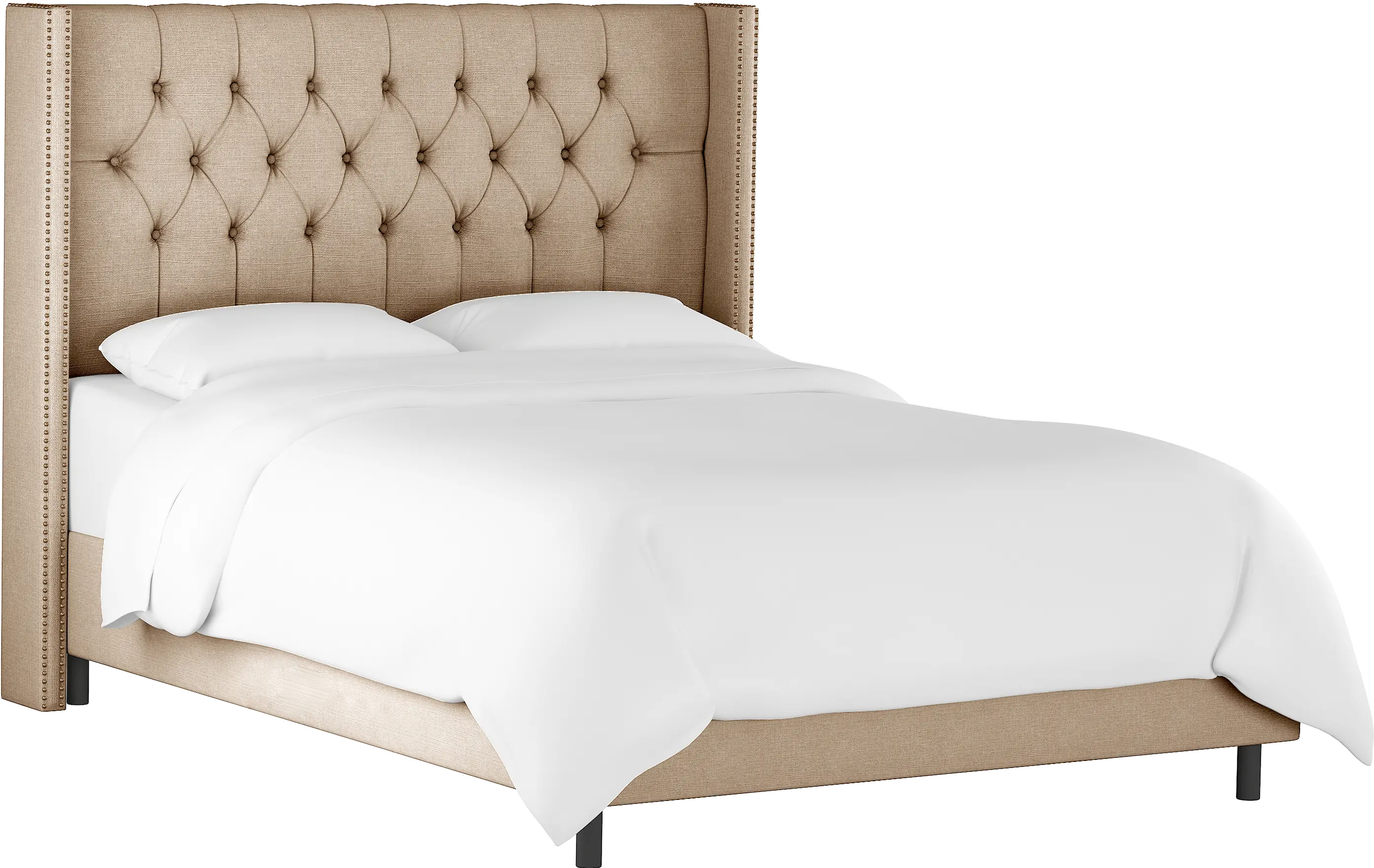 142NBBED-BRLNNSND Abigail Linen Sandstone Tufted Wingback Queen Bed - Skyline Furniture-1