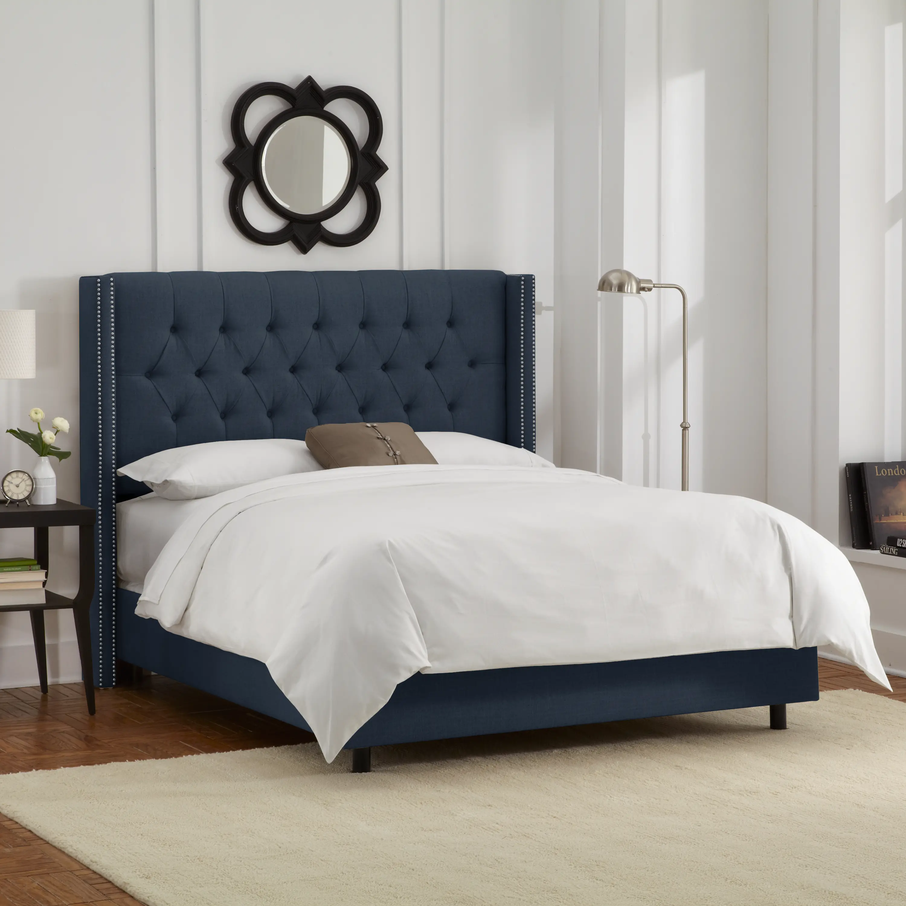143NBBED-PWLNNNV Abigail Navy Blue Diamond Tufted Wingback King Bed - Skyline Furniture-2