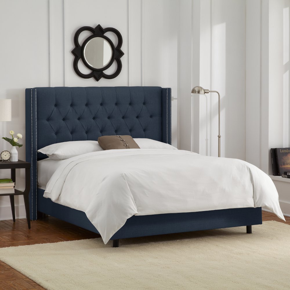 Abigail Navy Blue Diamond Tufted Wingback California King Bed - Skyline Furniture
