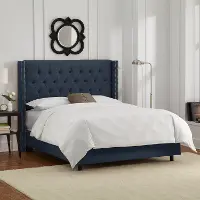 144NBBED-PWLNNNV Abigail Navy Blue Diamond Tufted Wingback California King Bed - Skyline Furniture