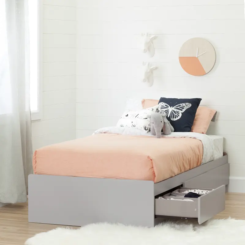 Cookie Gray Twin Mates Bed with 3-Drawers (39 Inch) - South Shore