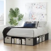 10488 Black Oak Queen Platform Bed with Storage and Baskets - South Shore