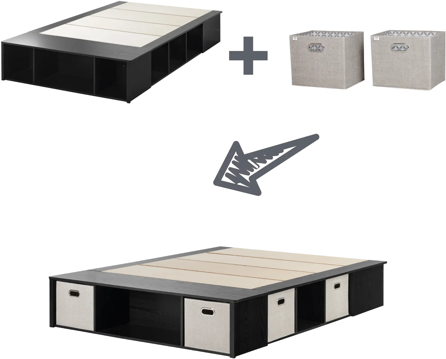 10488 Black Oak Queen Platform Bed with Storage and Baskets - South Shore-5