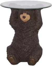 Barney Brown Bear Side Table with Glass Top