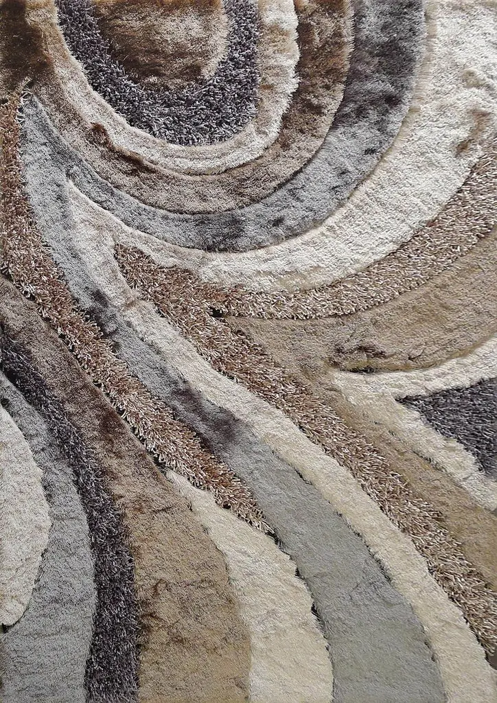 Shaggy Viscose 8 x 10 Earth Beige and Gray Shag Rug-1