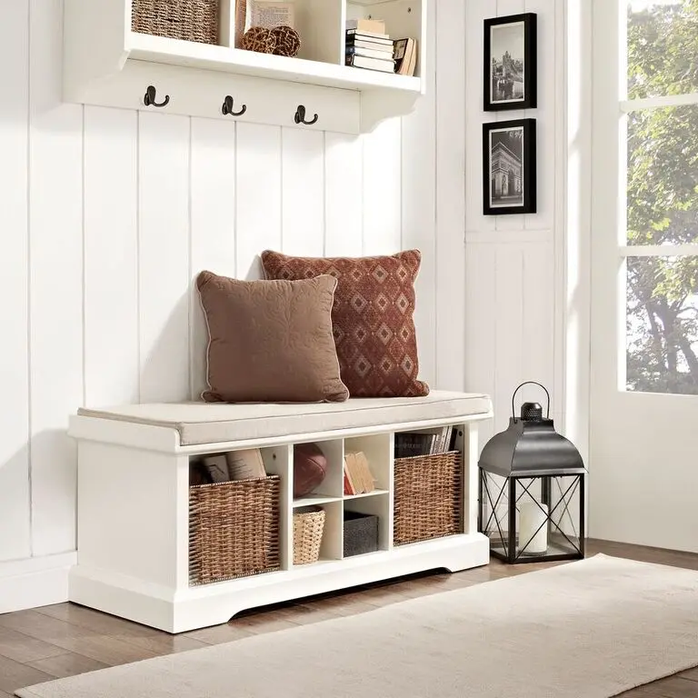CF6003-WH White Entryway Storage Bench - Brennan-1
