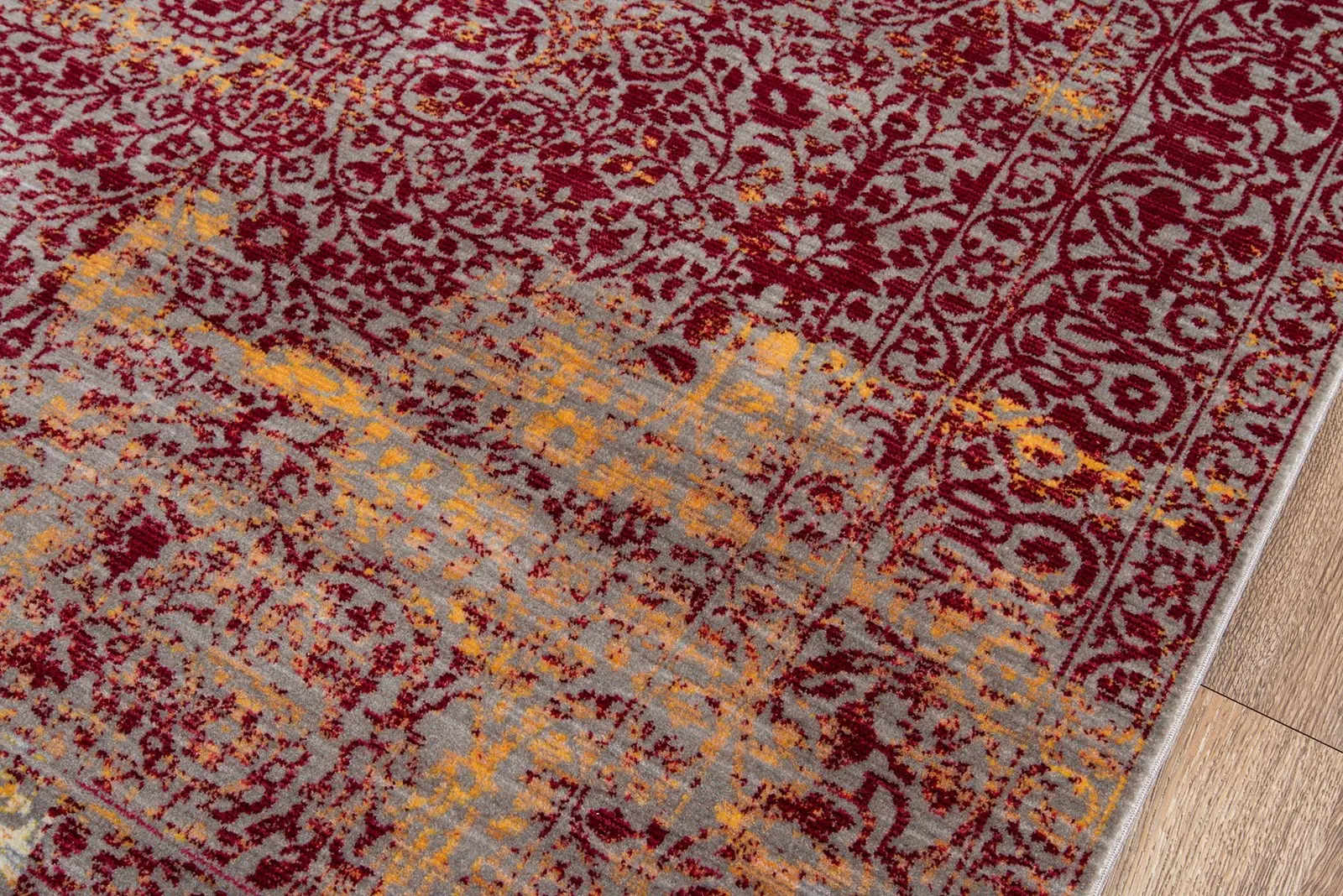 5 x 8 Medium Red, Gold, Cream & Gray Area Rug - Petra-1