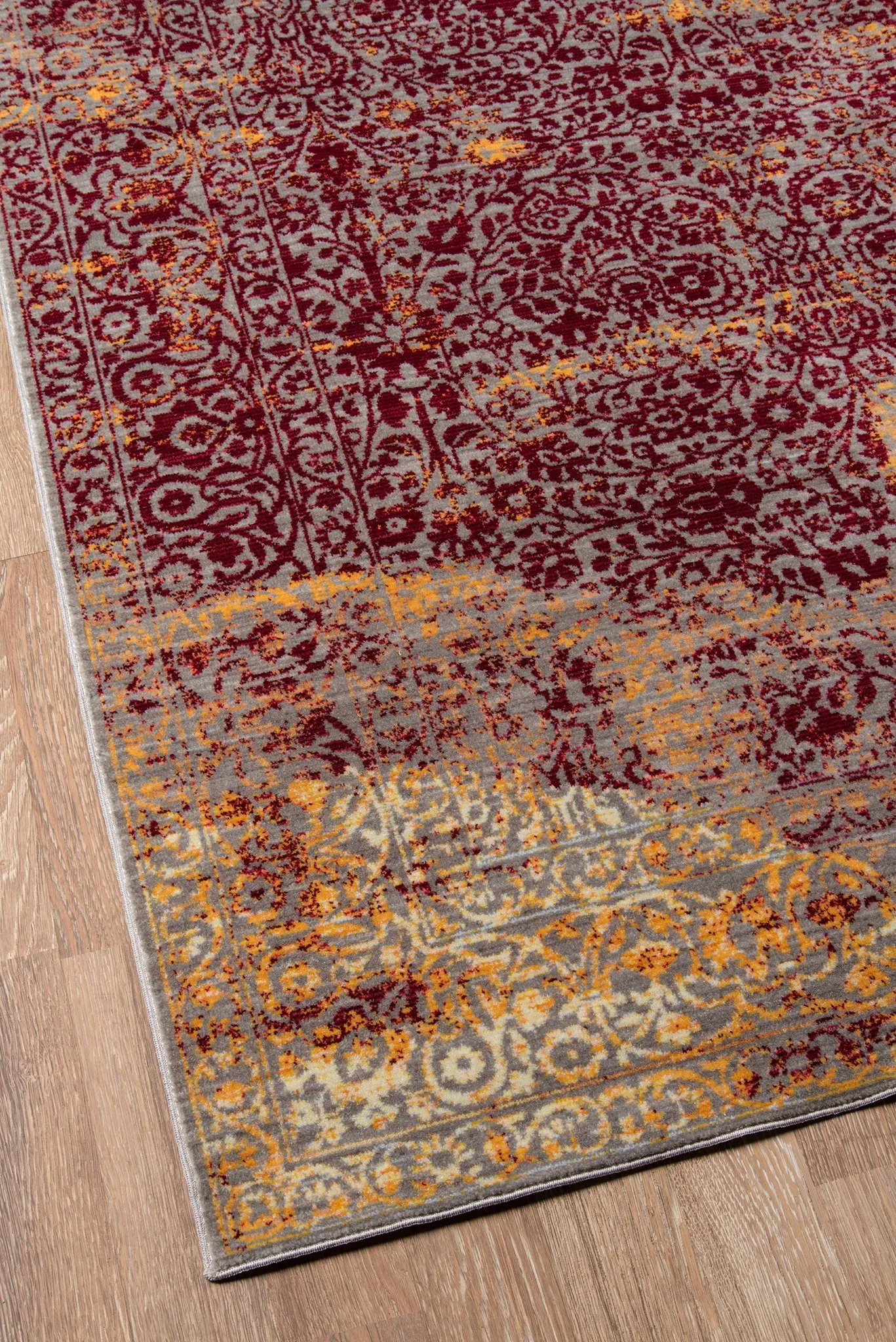 5 x 8 Medium Red, Gold, Cream & Gray Area Rug - Petra-2