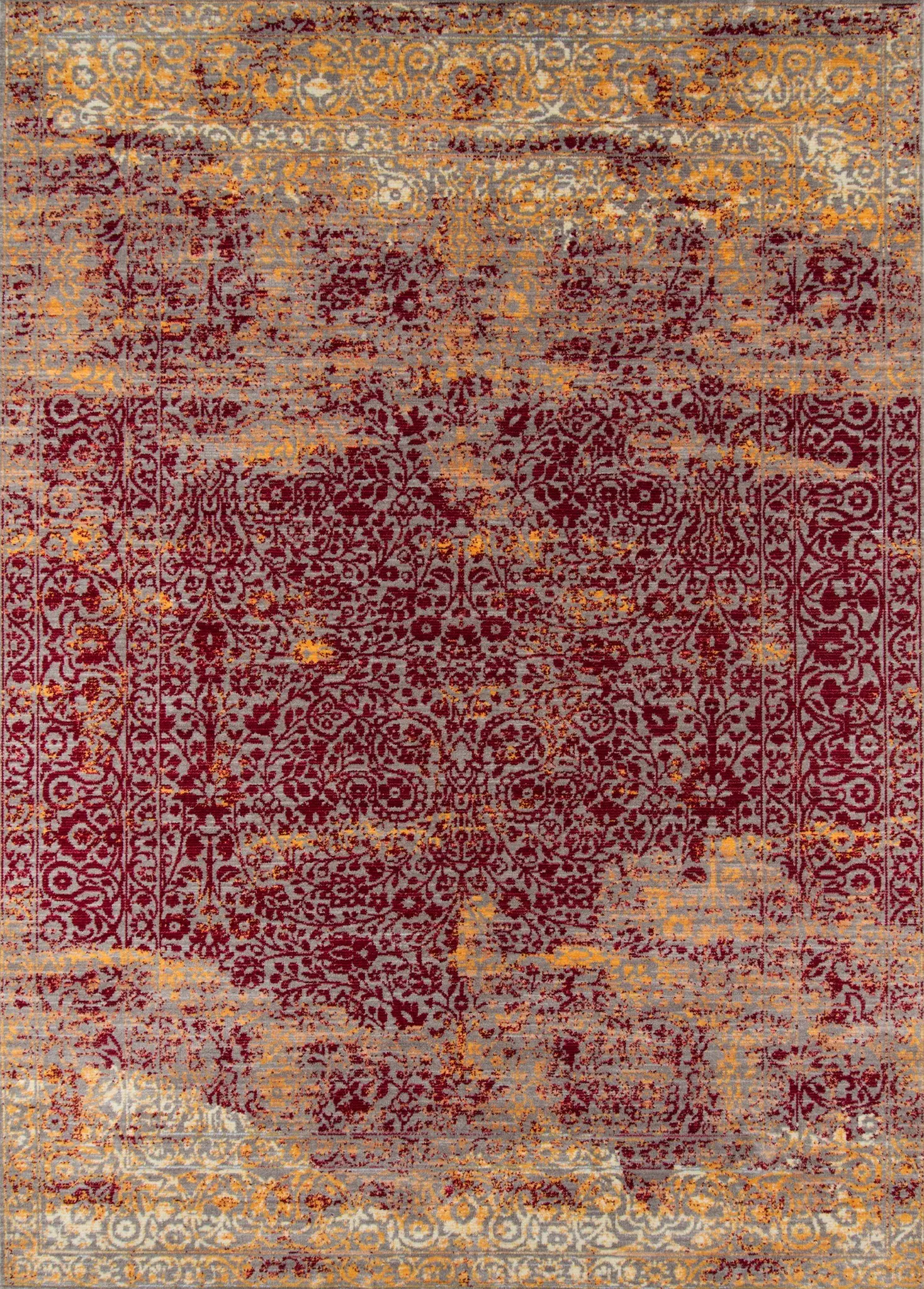 5 x 8 Medium Red, Gold, Cream & Gray Area Rug - Petra-4