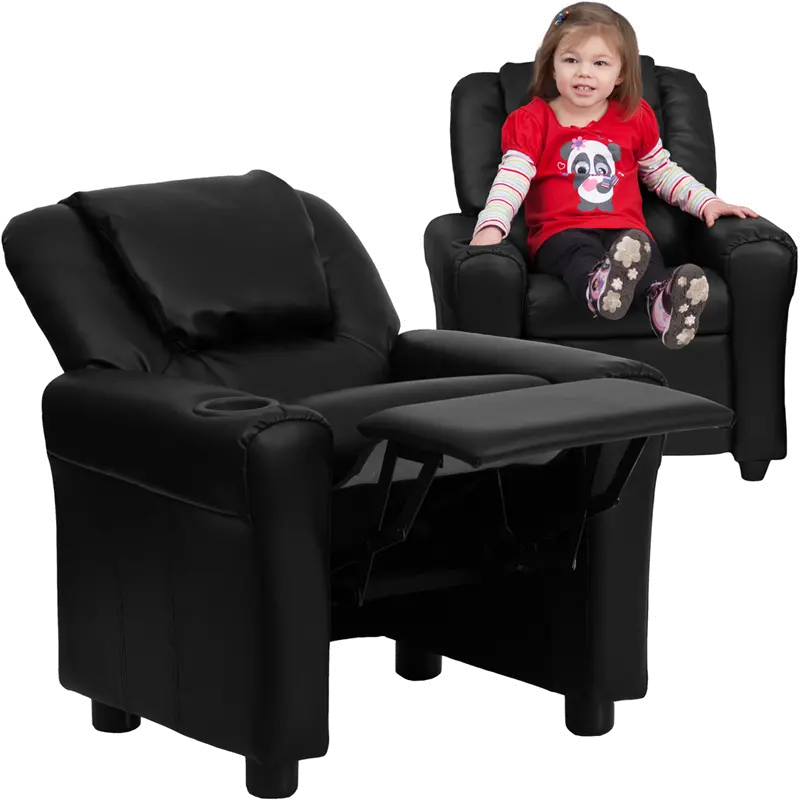 Mini Me Kids Black Recliner with Cup Holder-2
