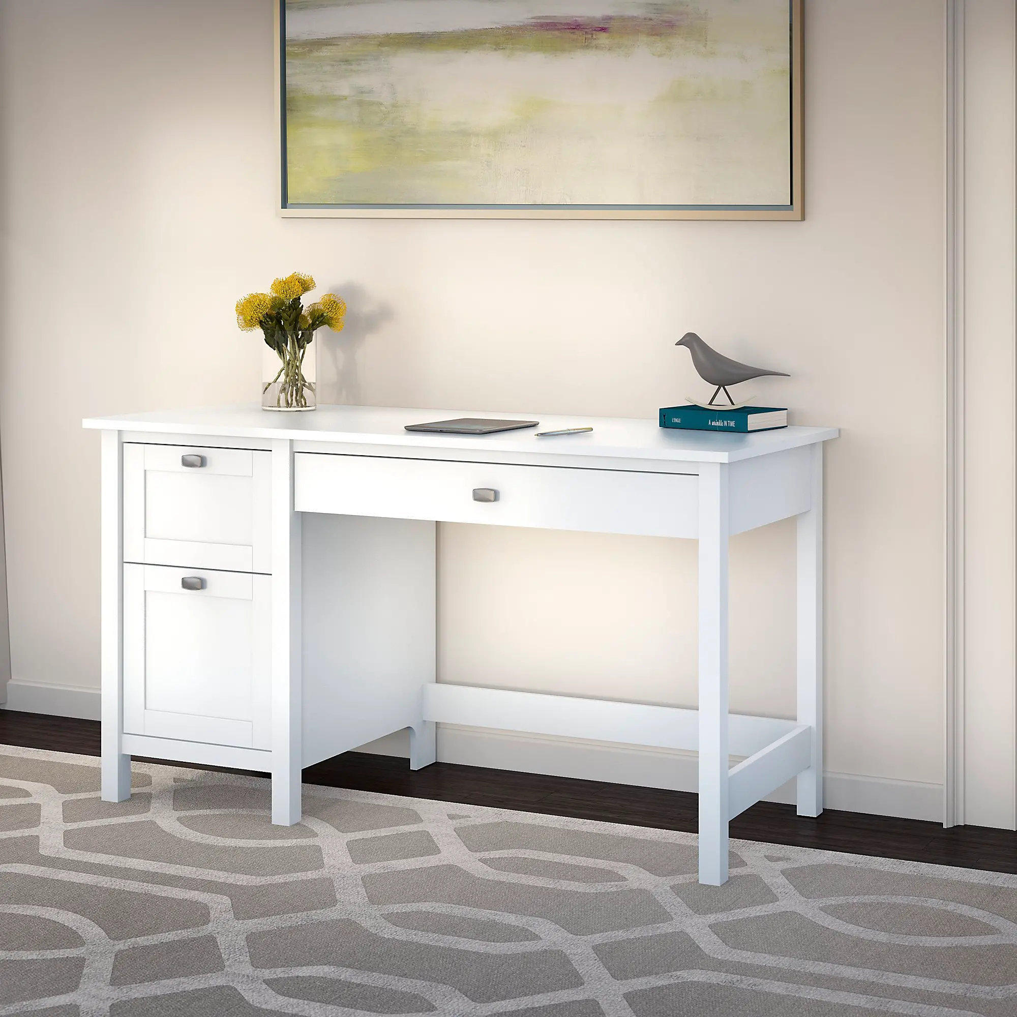 BDD254WH-03 Broadview Pure White Computer Desk with 2 Drawer Pedestal - Bush Furniture-2