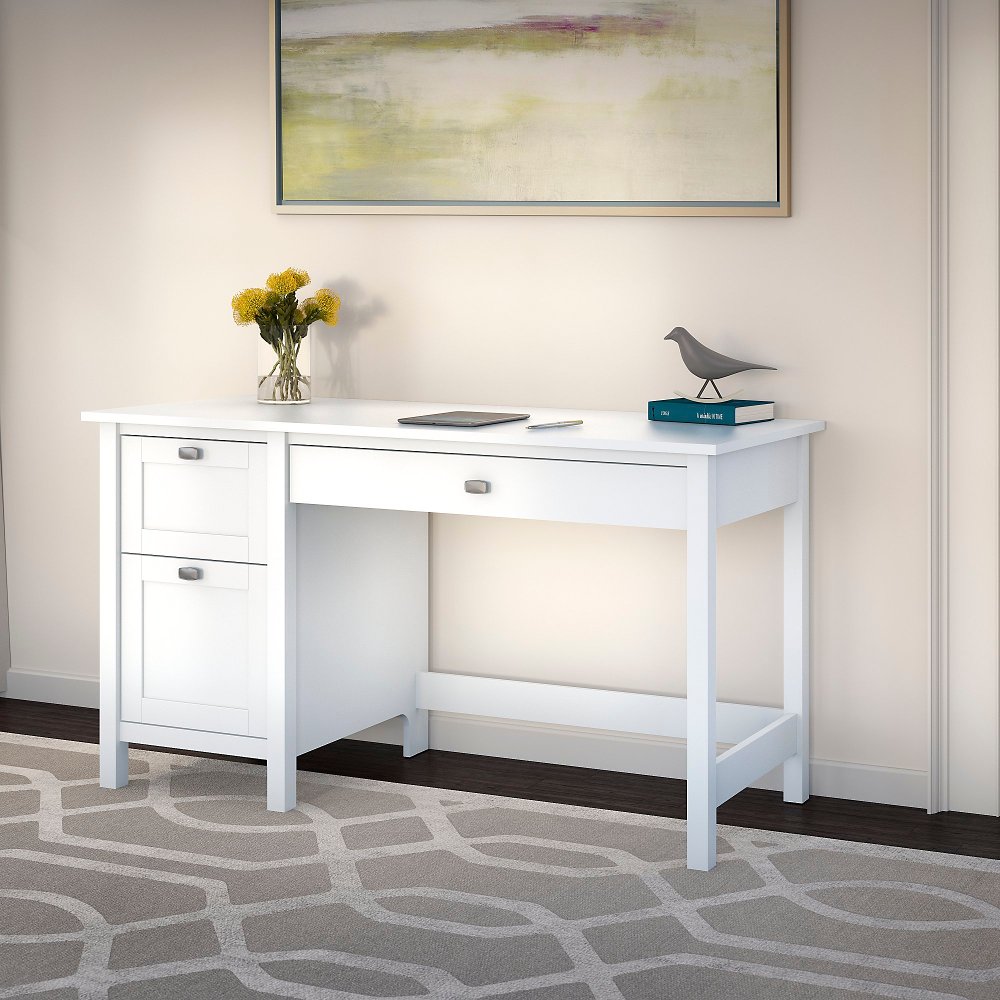 Broadview Pure White Computer Desk with 2 Drawer Pedestal - Bush Furniture