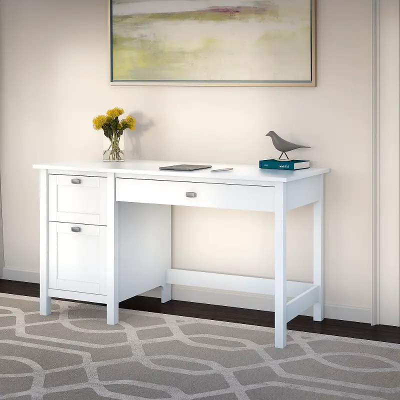 Broadview Pure White Computer Desk with 2 Drawer Pedestal - Bush Furniture