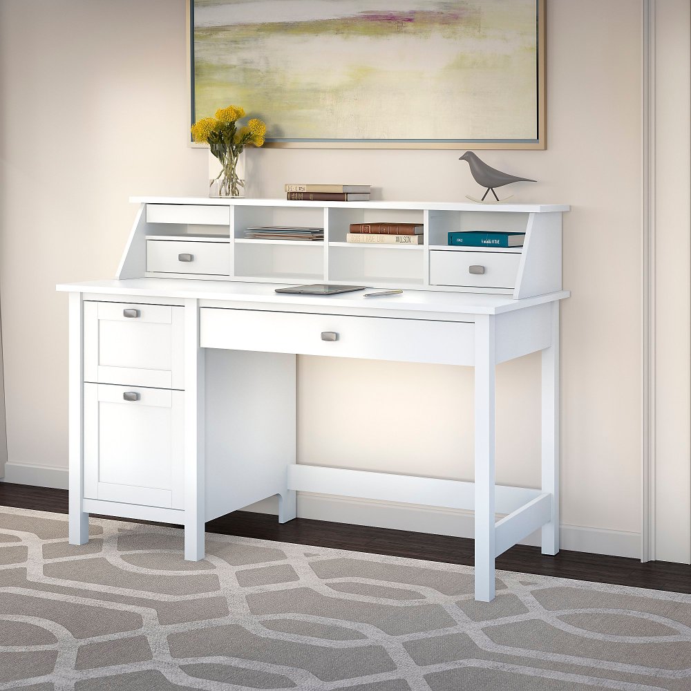 Broadview Computer Desk with 2 Drawer Pedestal and Organizer - Bush Furniture