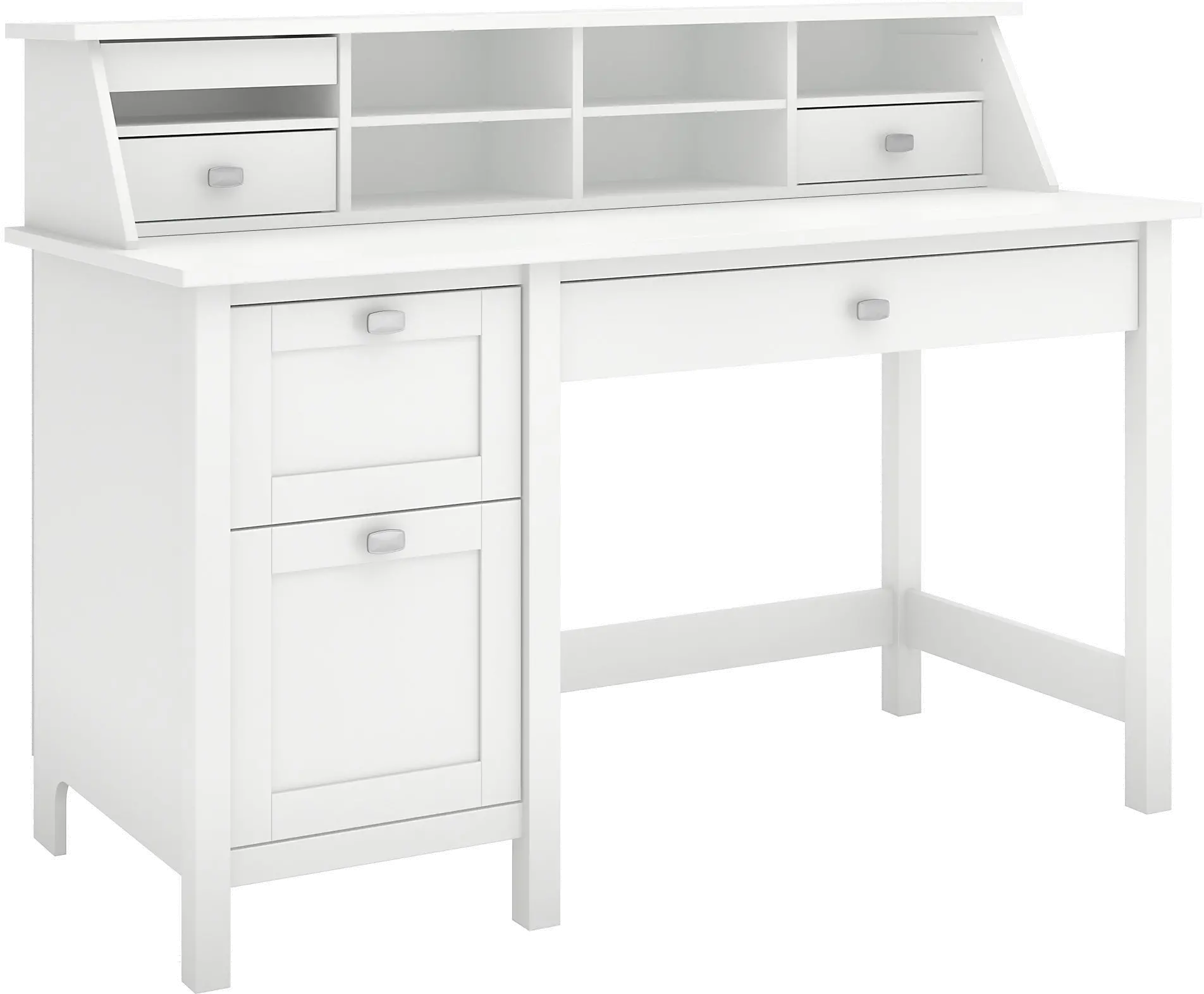 BD005WH Broadview Computer Desk with 2 Drawer Pedestal and Organizer - Bush Furniture-1
