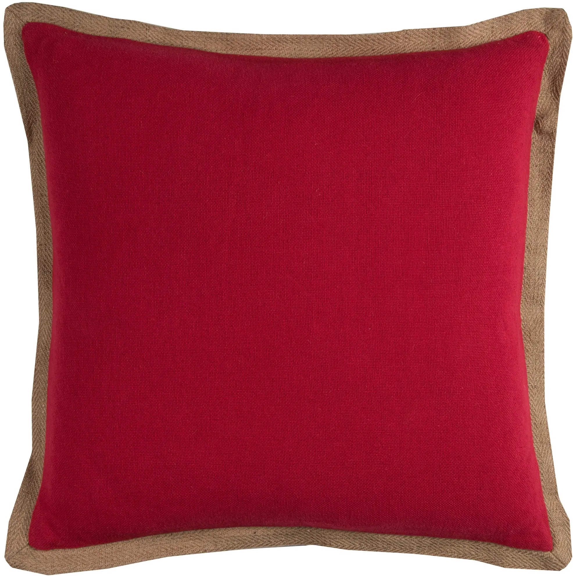 Red Throw Pillow with Jute Embroidered Piping-1