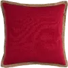 Red Throw Pillow with Jute Embroidered Piping
