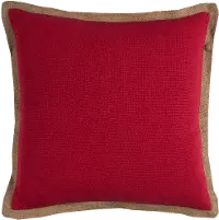 Red Throw Pillow with Jute Embroidered Piping
