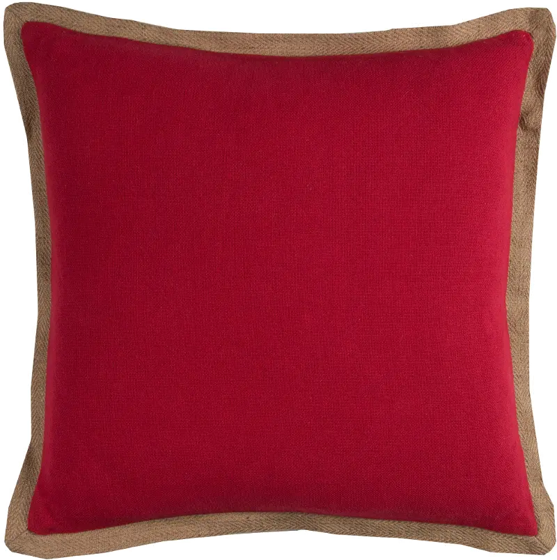 Red Throw Pillow with Jute Embroidered Piping
