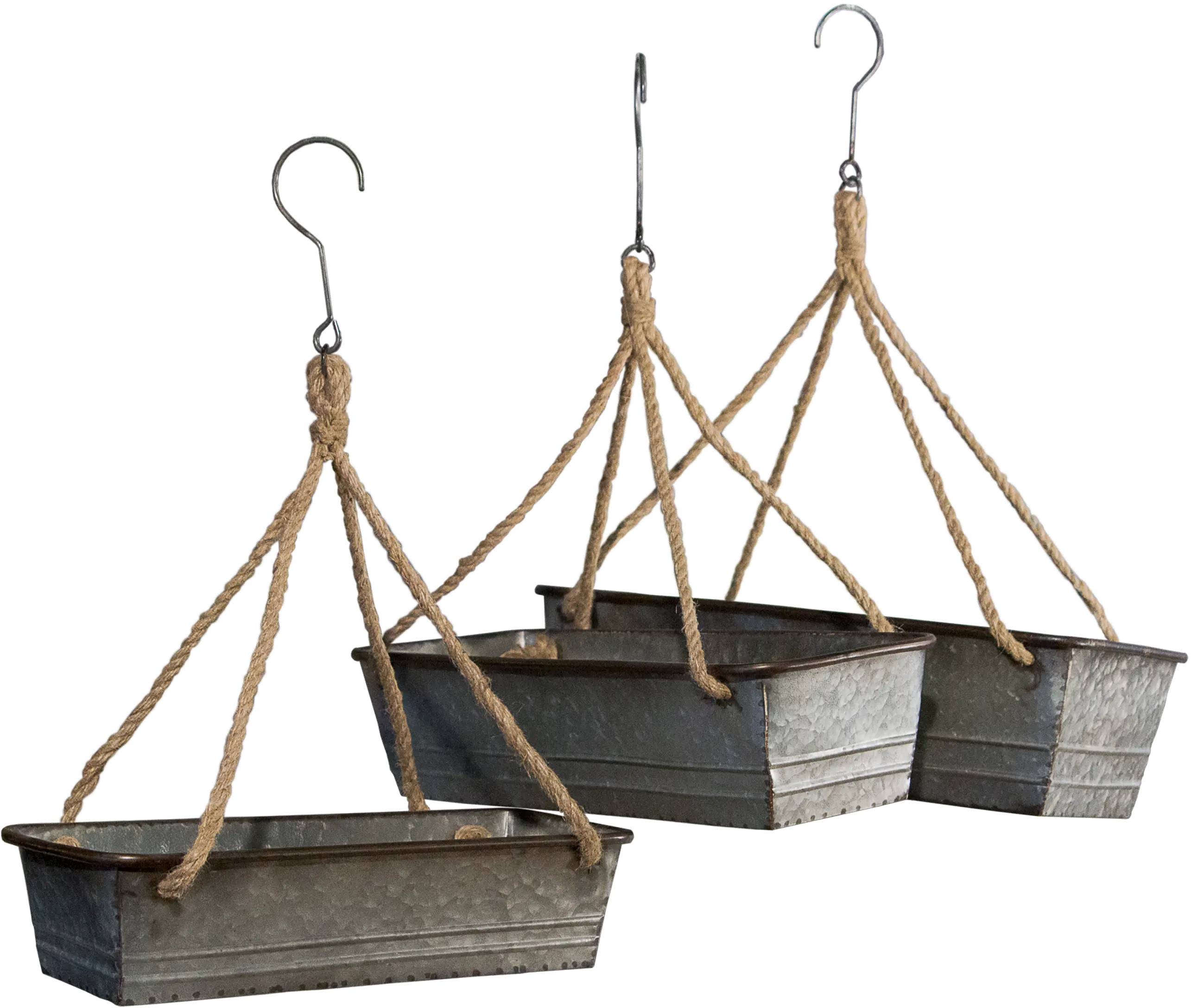 18 Inch Galvanized Metal Basket with Rope and Hanger-1