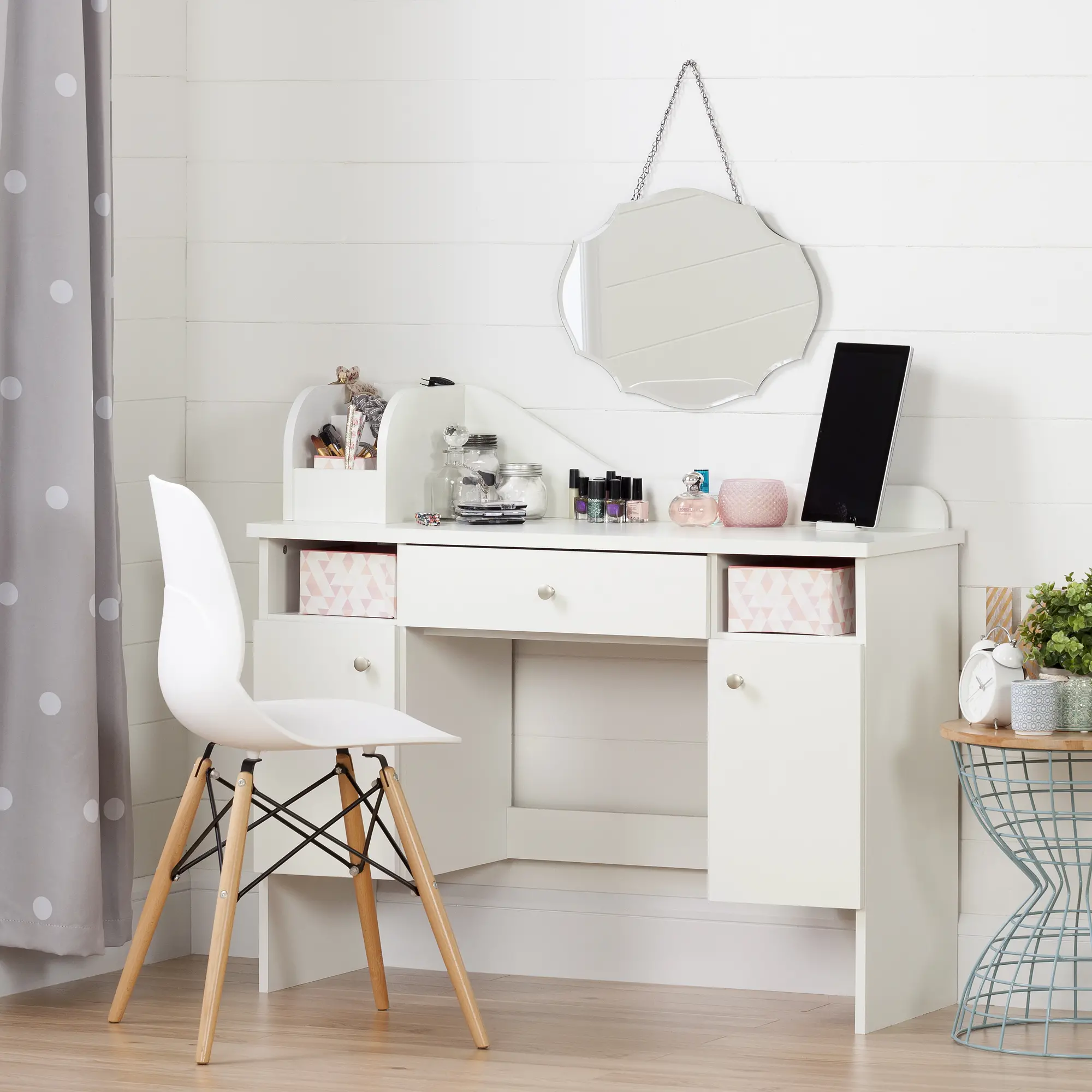 10081 Vito Pure White Makeup Desk with Drawer - South Shore-2