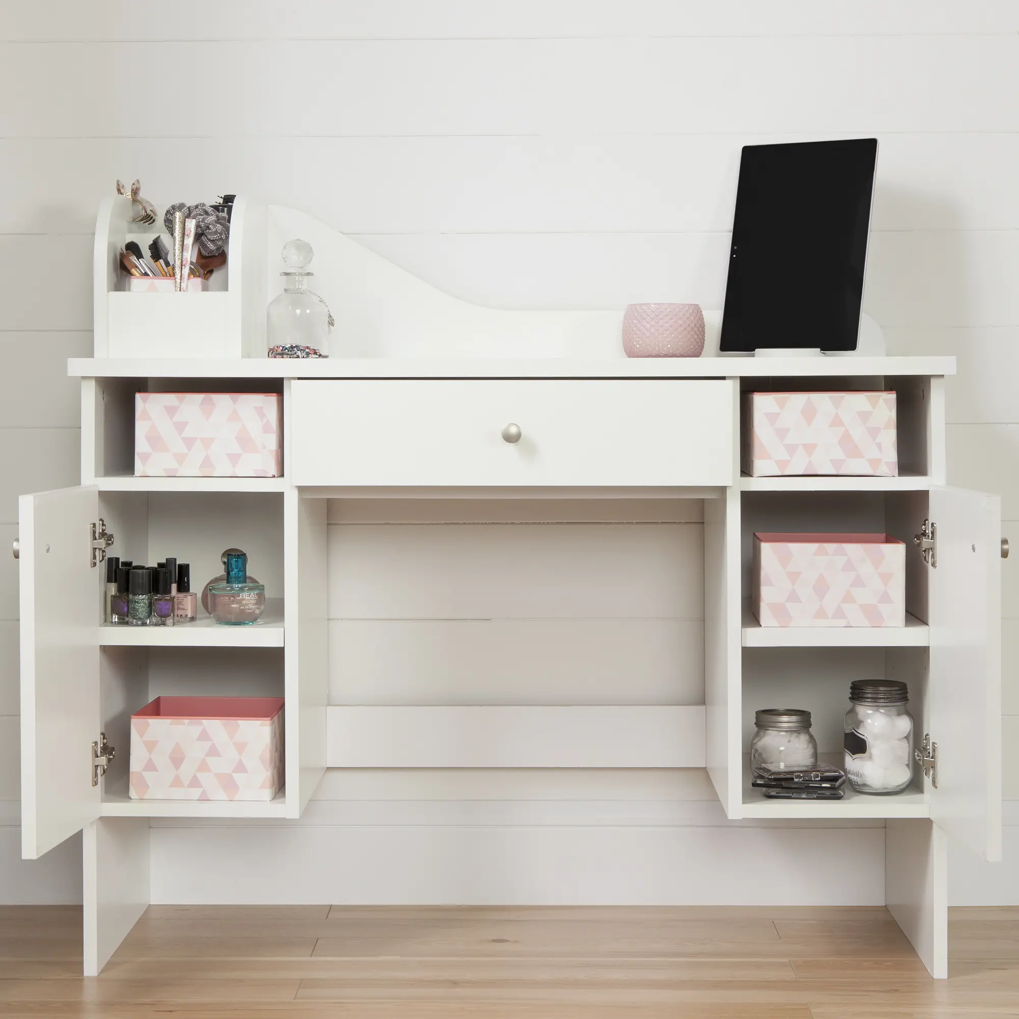 10081 Vito Pure White Makeup Desk with Drawer - South Shore-3