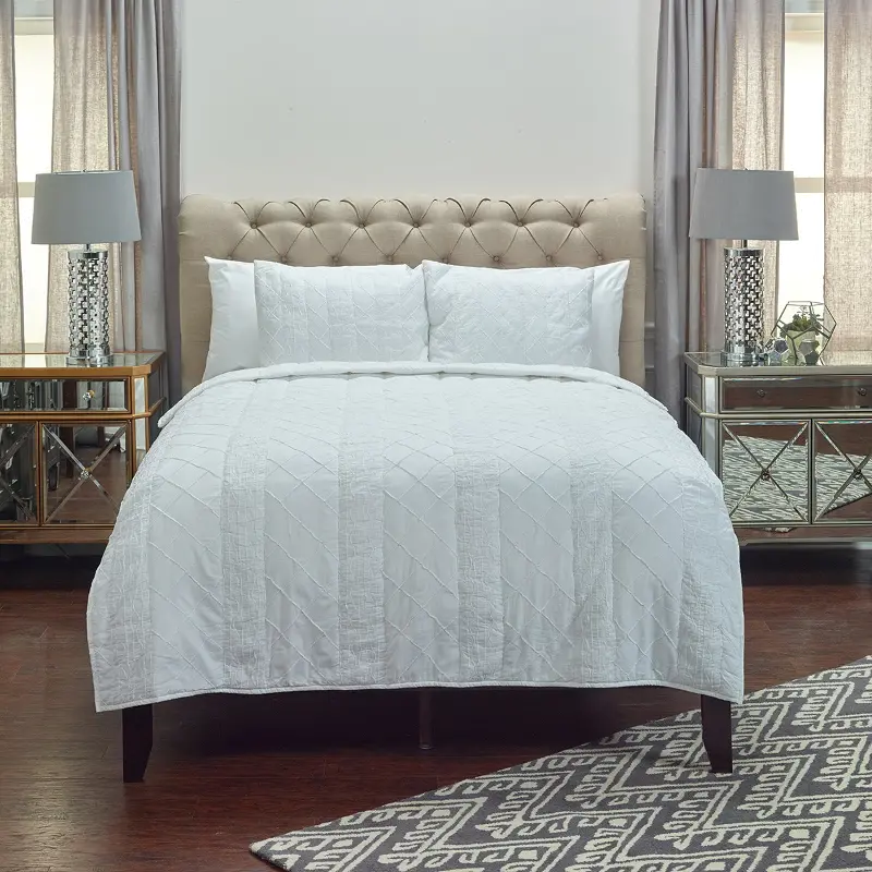 Claire White Cotton Queen Quilt Bedding Collection