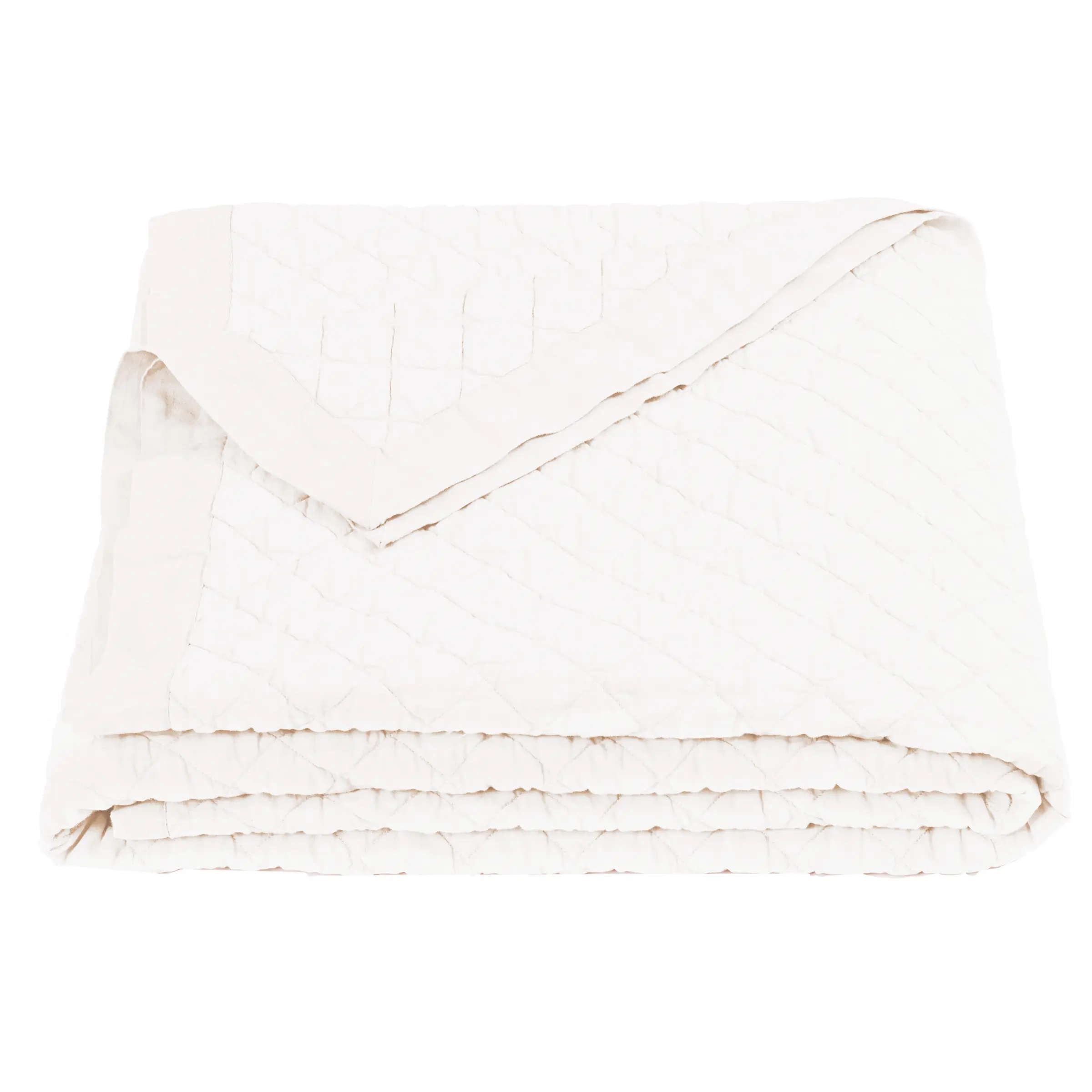 Twin Vintage White Diamond Pattern Linen Quilt-1