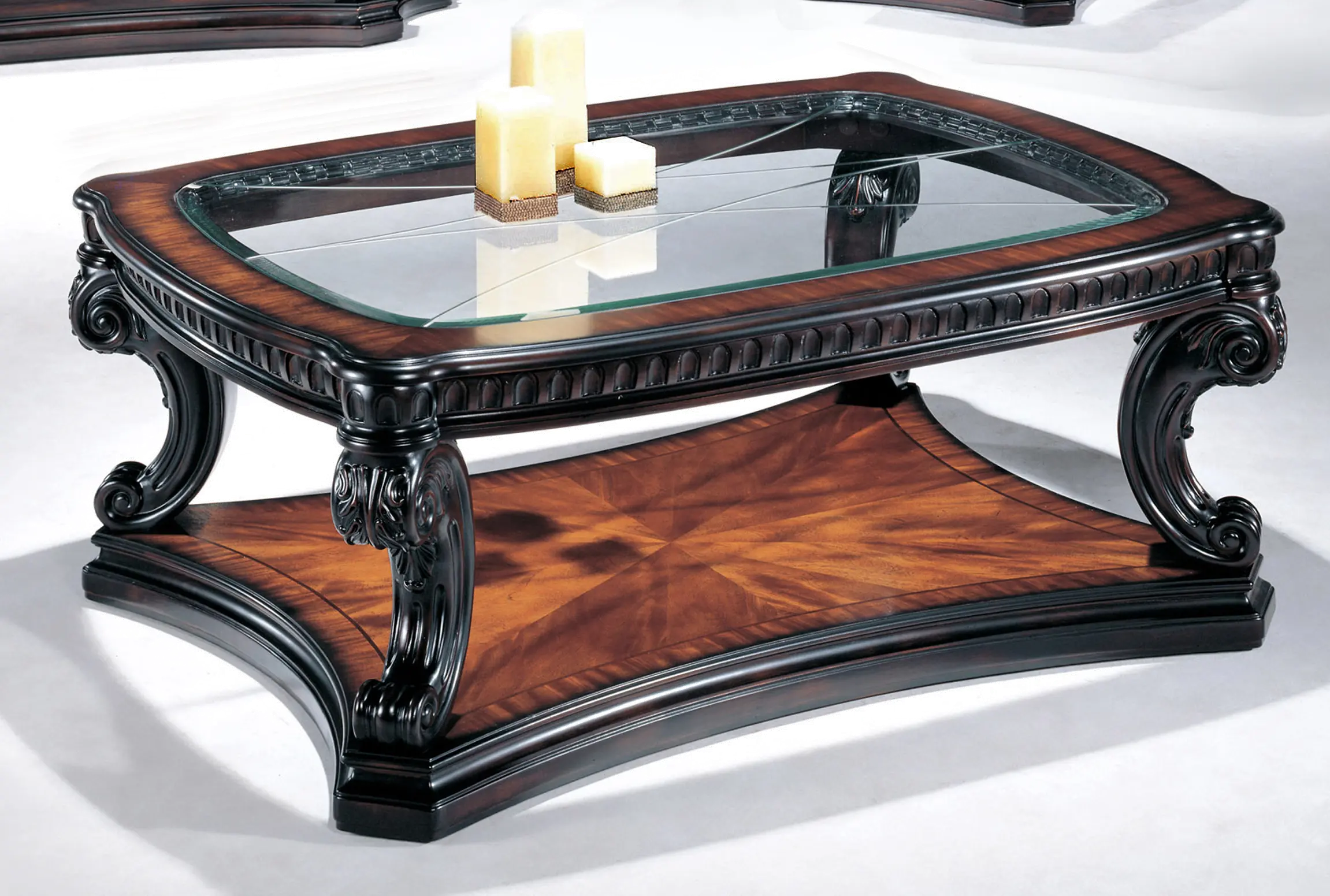Grand Estates Brown and Glass Top Coffee Table-2