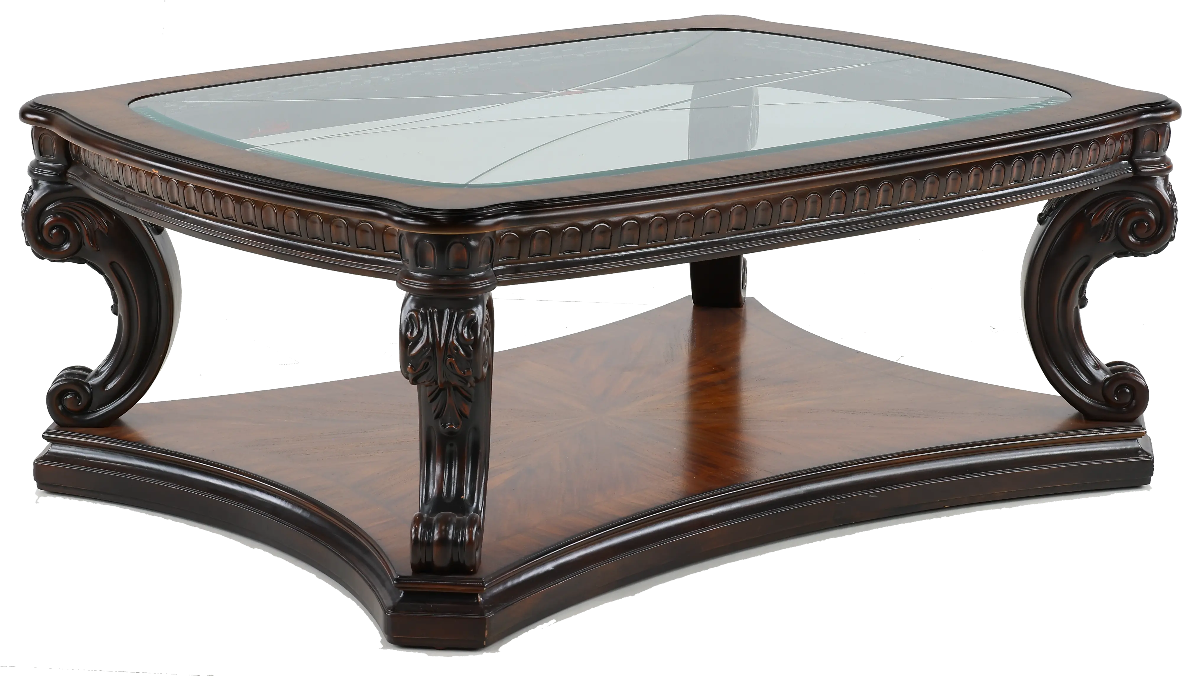 Grand Estates Brown and Glass Top Coffee Table-5