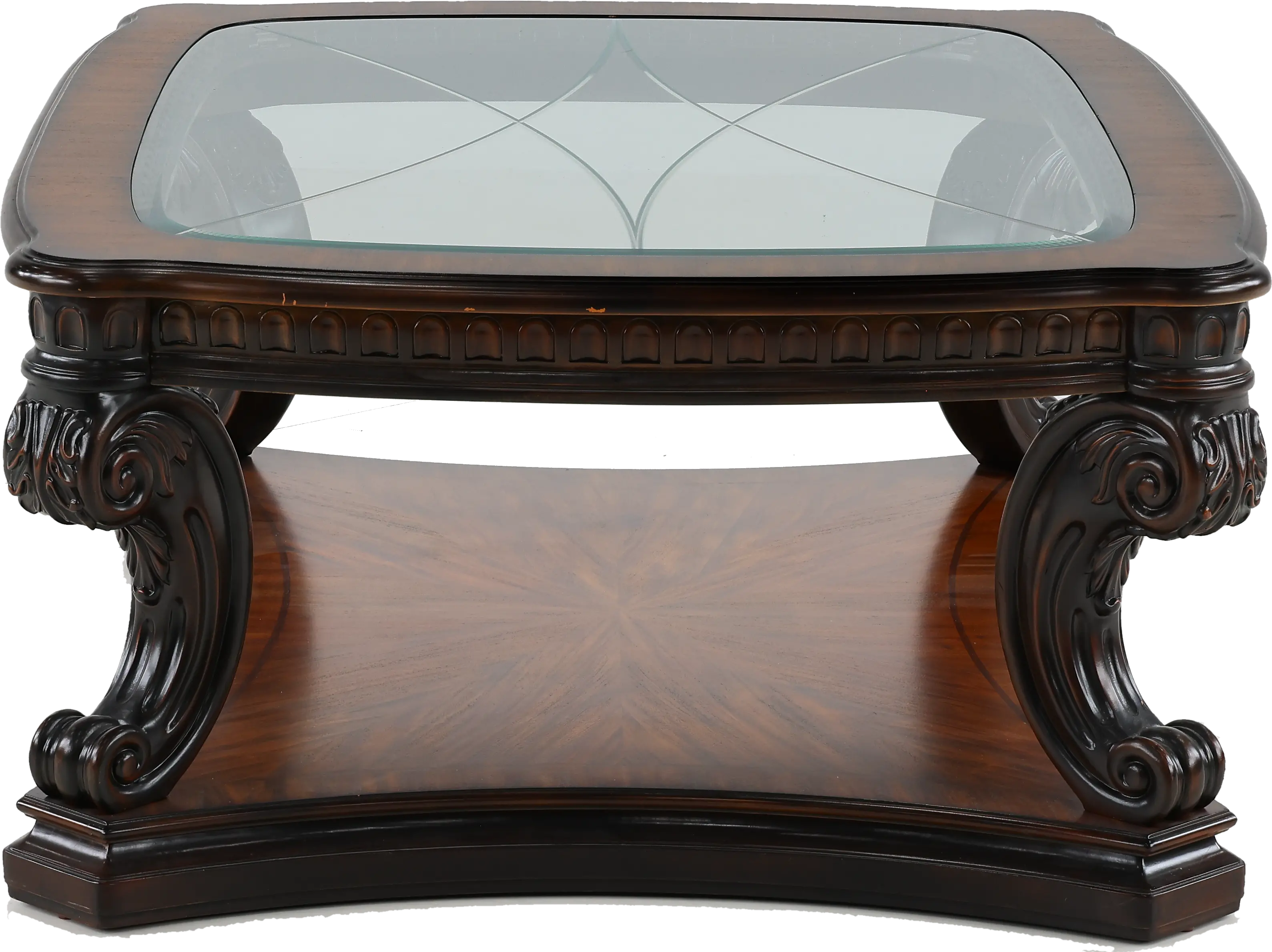 Grand Estates Brown and Glass Top Coffee Table-6