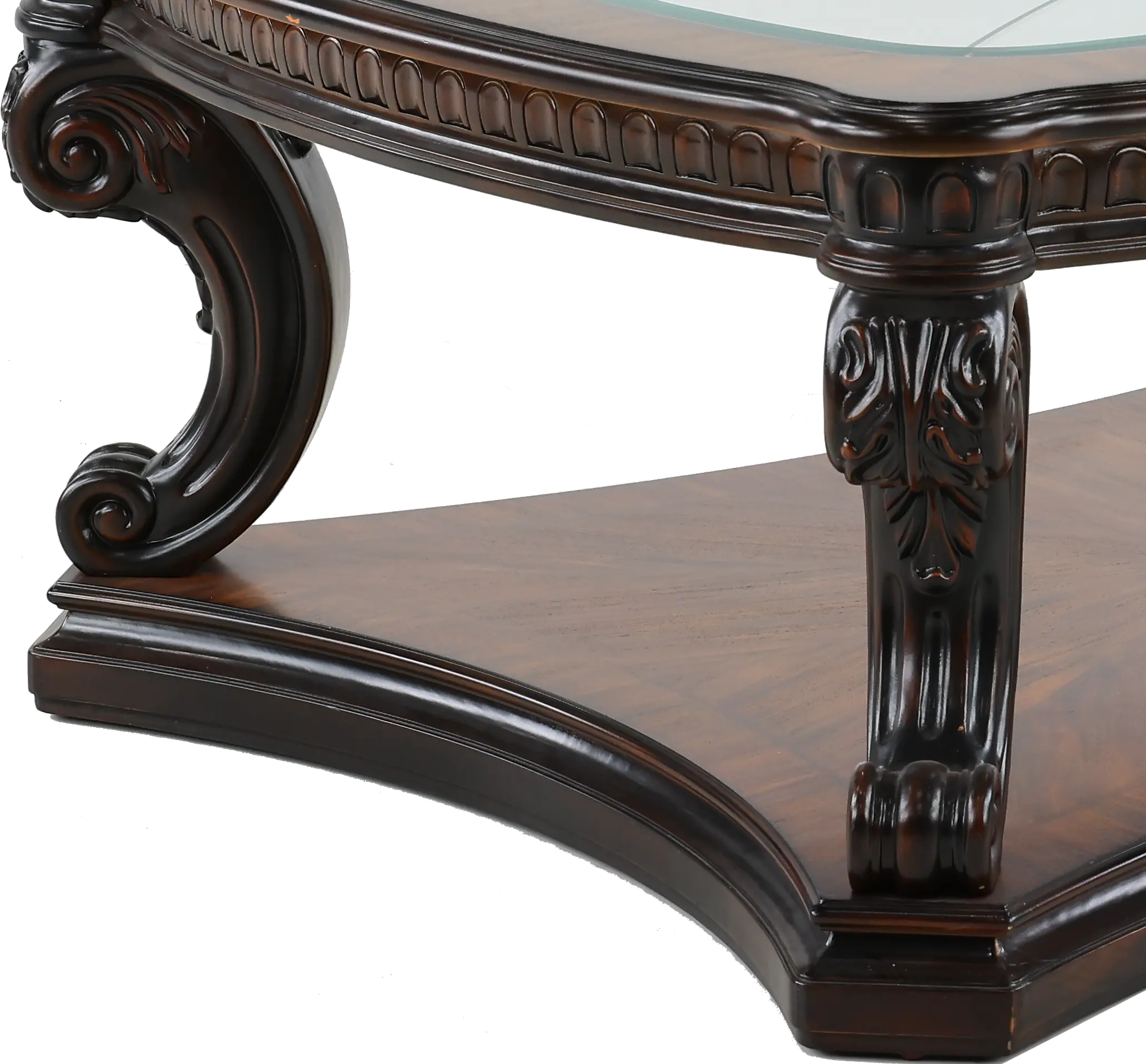 Grand Estates Brown and Glass Top Coffee Table-7