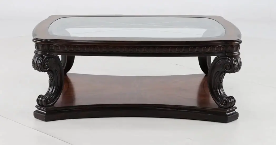 Grand Estates Brown and Glass Top Coffee Table-8