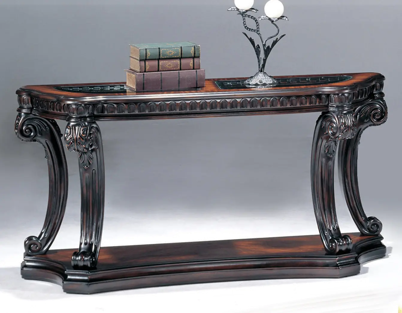 Grand Estates Brown and Glass Top Sofa Table-2