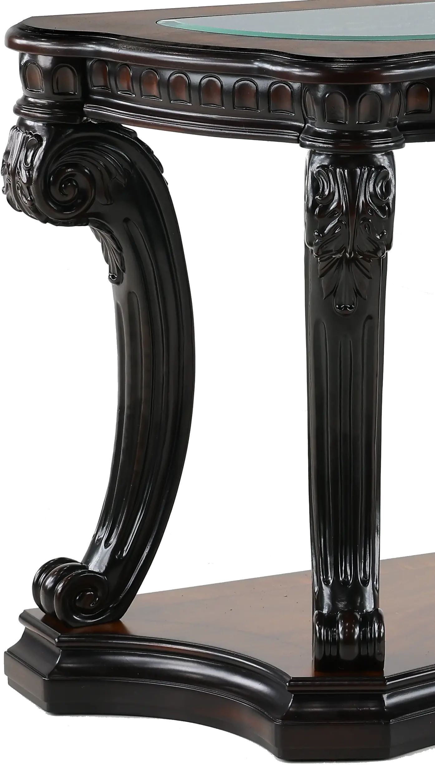 Grand Estates Brown and Glass Top Sofa Table-7