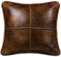Brown Cross Stitched Faux Leather Throw Pillow