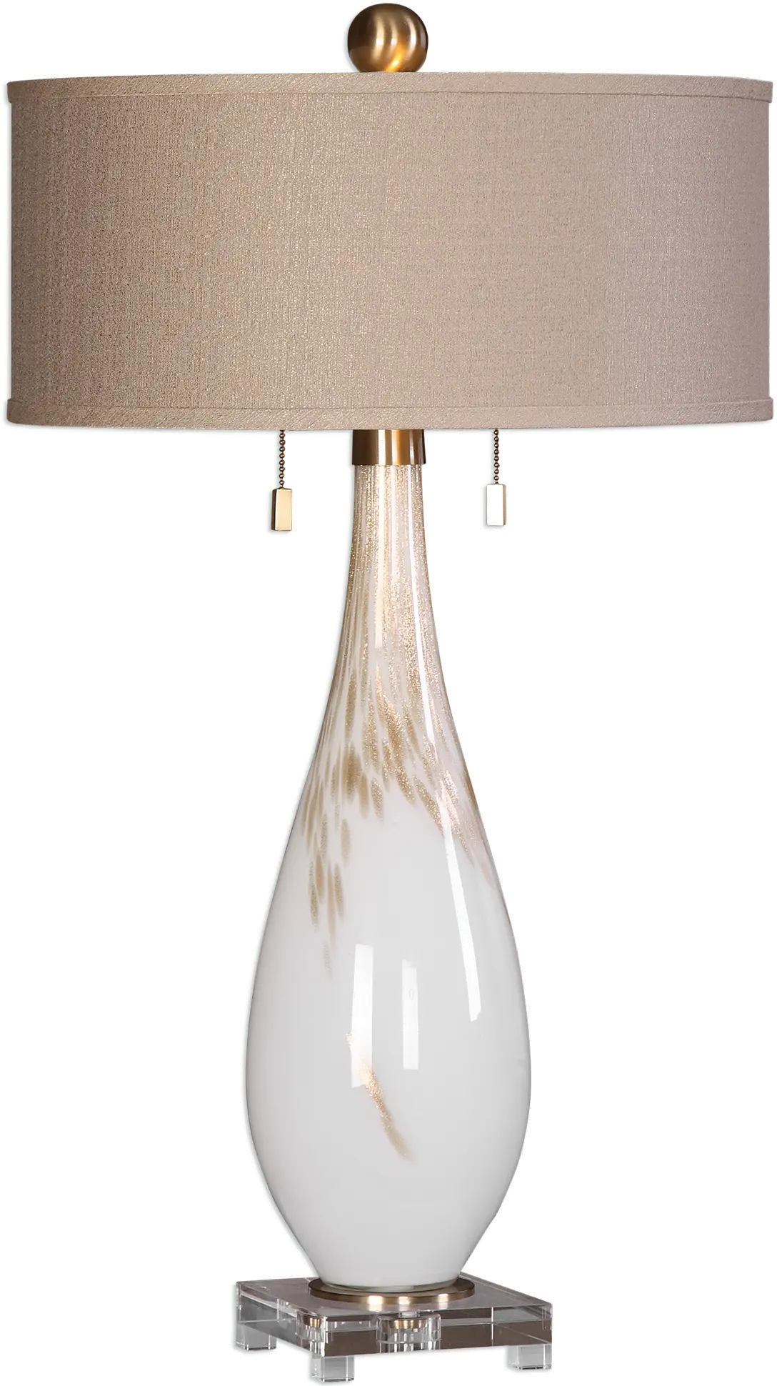 White Glass Table Lamp with Metallic Bronze Accents-1
