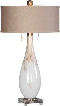 White Glass Table Lamp with Metallic Bronze Accents