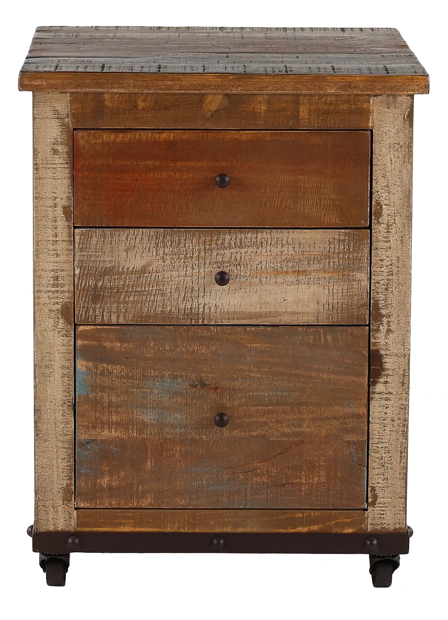 Antique Pine 3 Drawer Wood File Cabinet-1