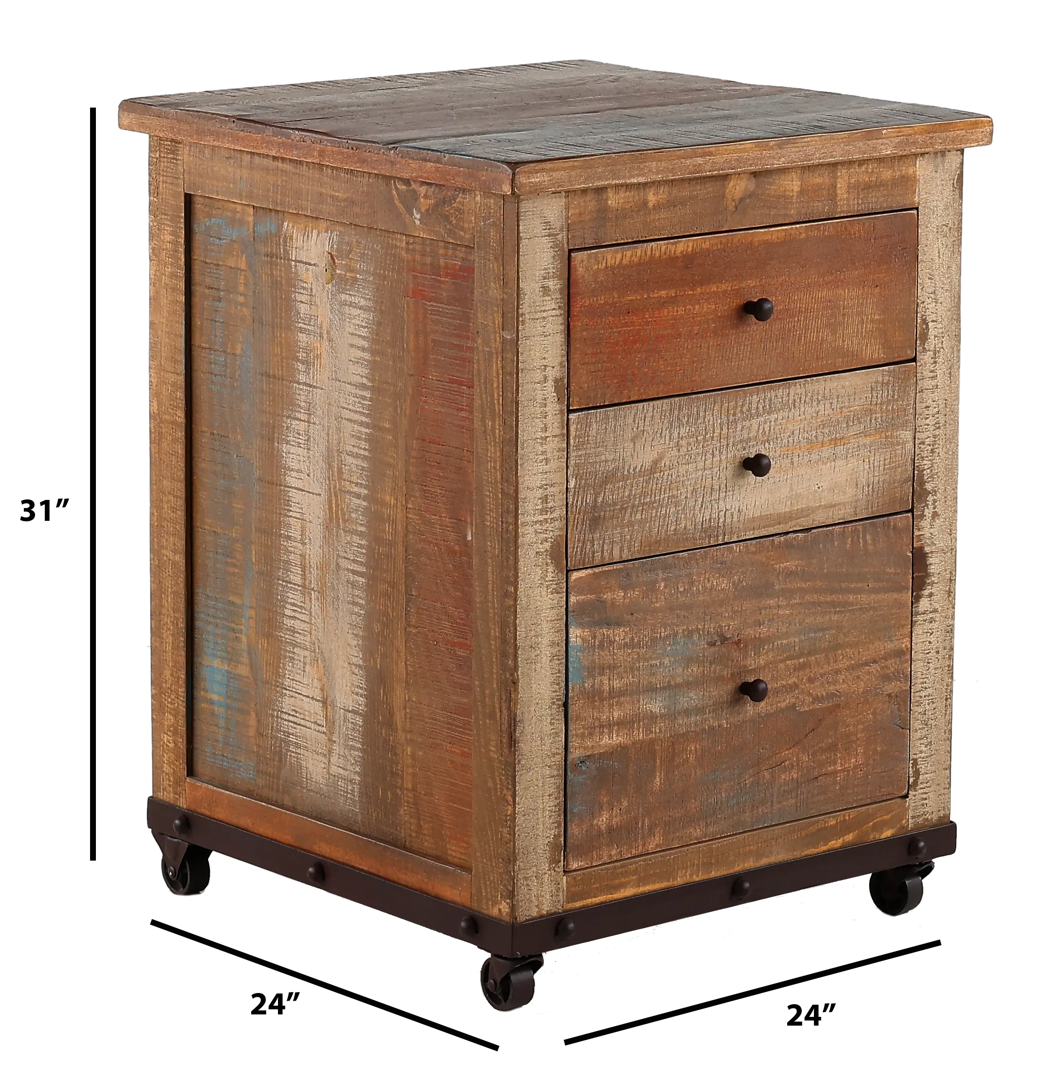 Antique Pine 3 Drawer Wood File Cabinet-3