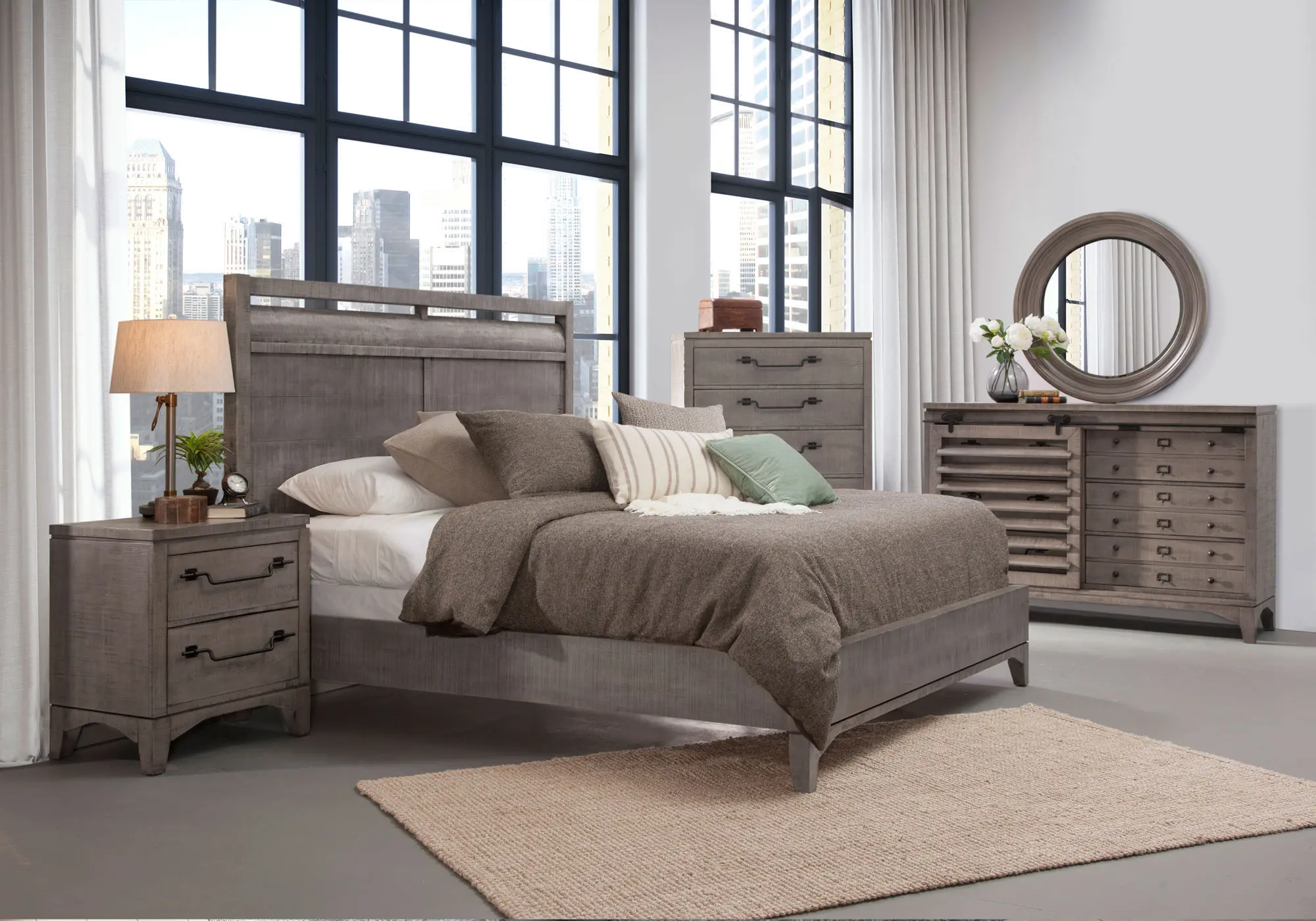 Rustic Contemporary Old Gray 4 Piece King Bedroom Set - Bohemian-1