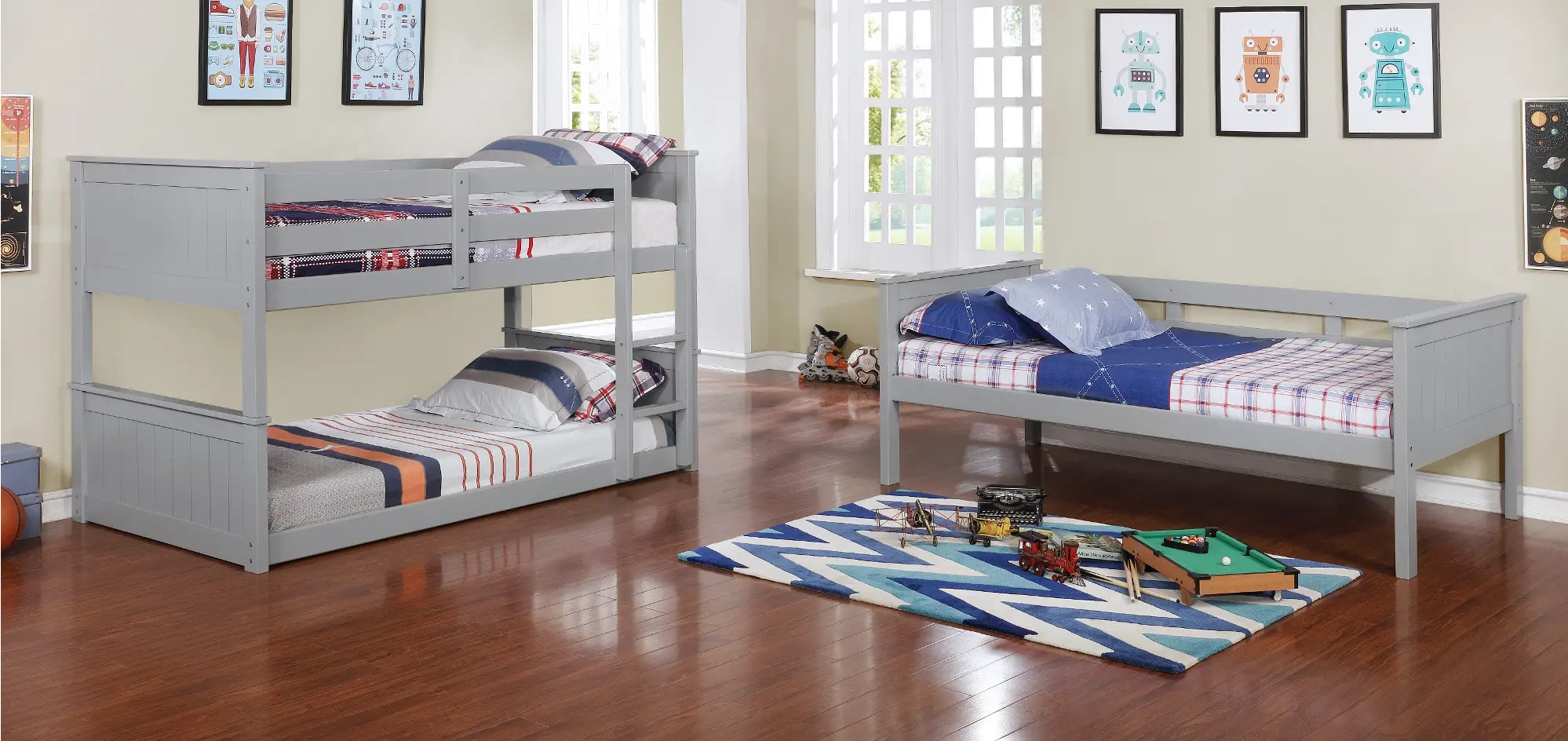 Davidson Gray Triple Twin Bunk Bed-4
