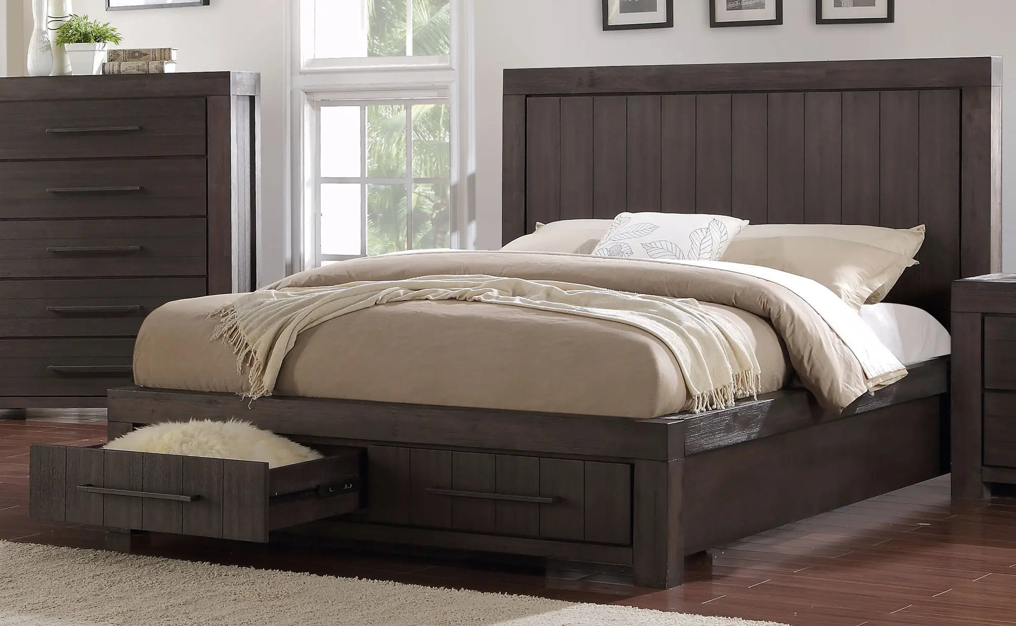 Heath Basalt Gray Casual Classic Full Storage Bed-2
