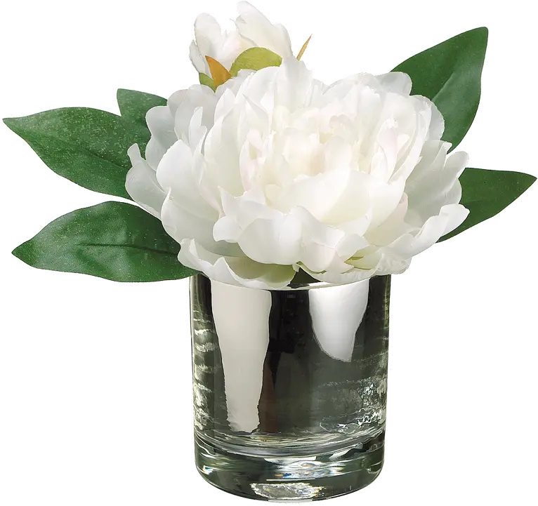 Faux White Peony Arrangement in a Glass Vase-1