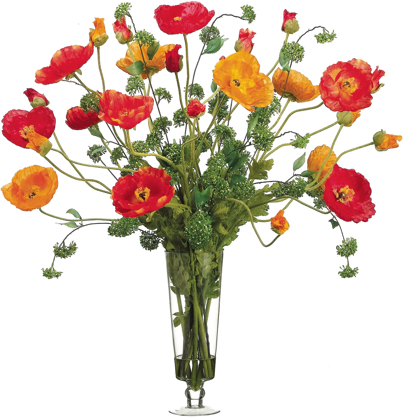 Large Multi-Color Poppy Arrangement in Clear Vase-1