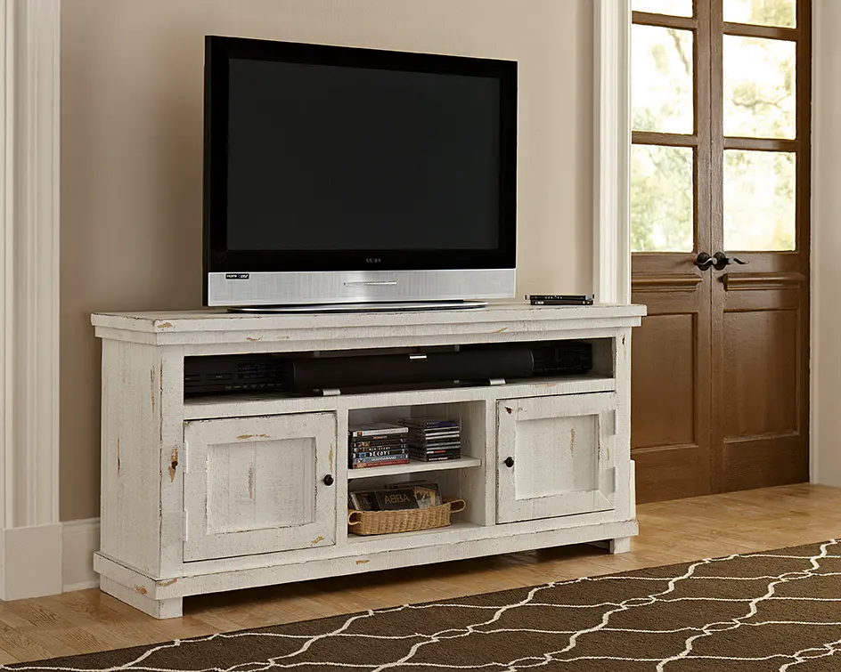 Willow Distressed White 64  TV Stand-1