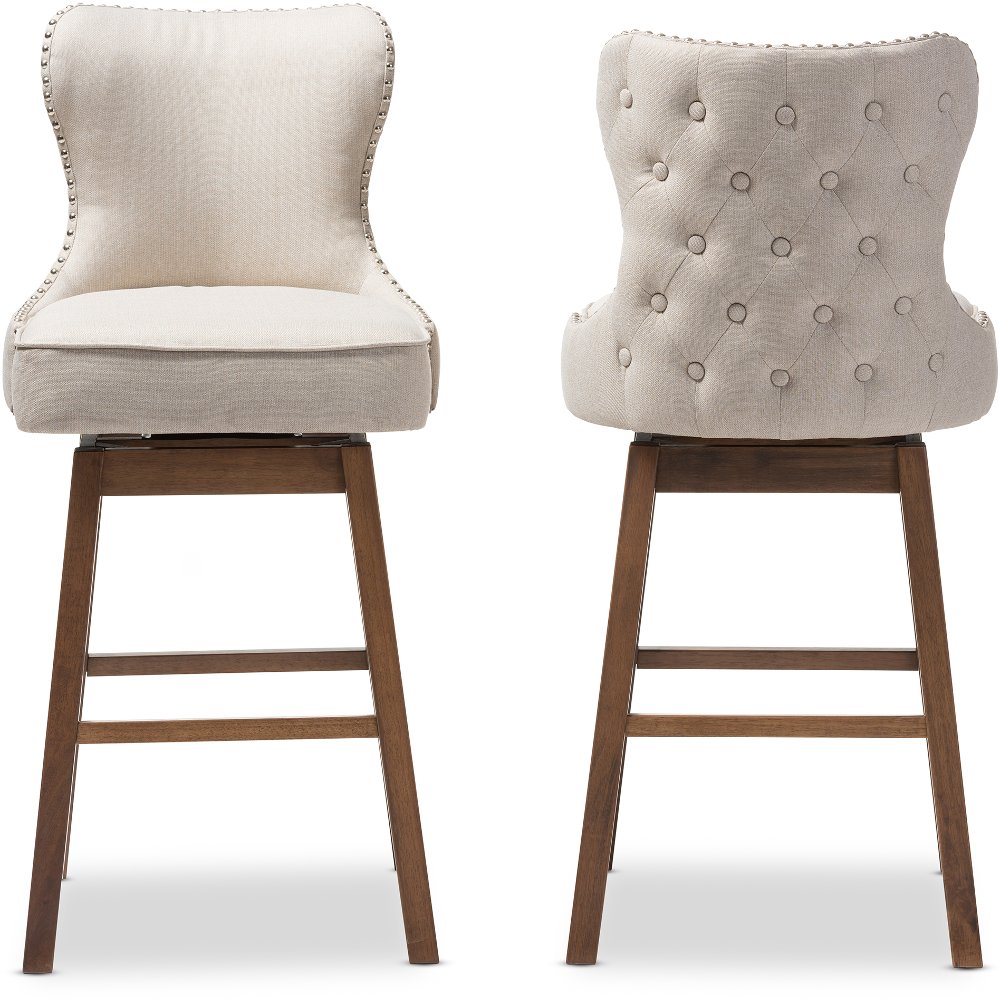 Gradisca Taupe Upholstered Swivel Bar Stools - Set of 2