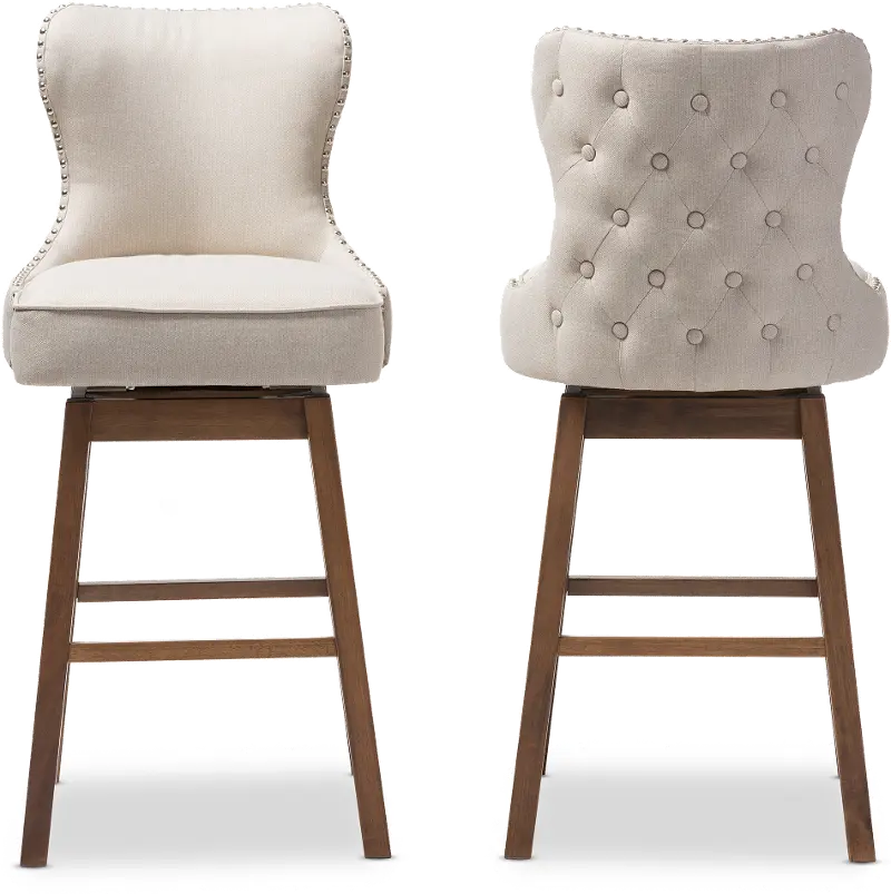 Gradisca Taupe Upholstered Swivel Bar Stools - Set of 2